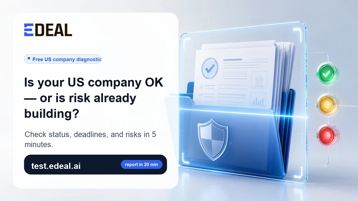 Checking the health of a US company — illustration for the free diagnostic on test.edeal.ai