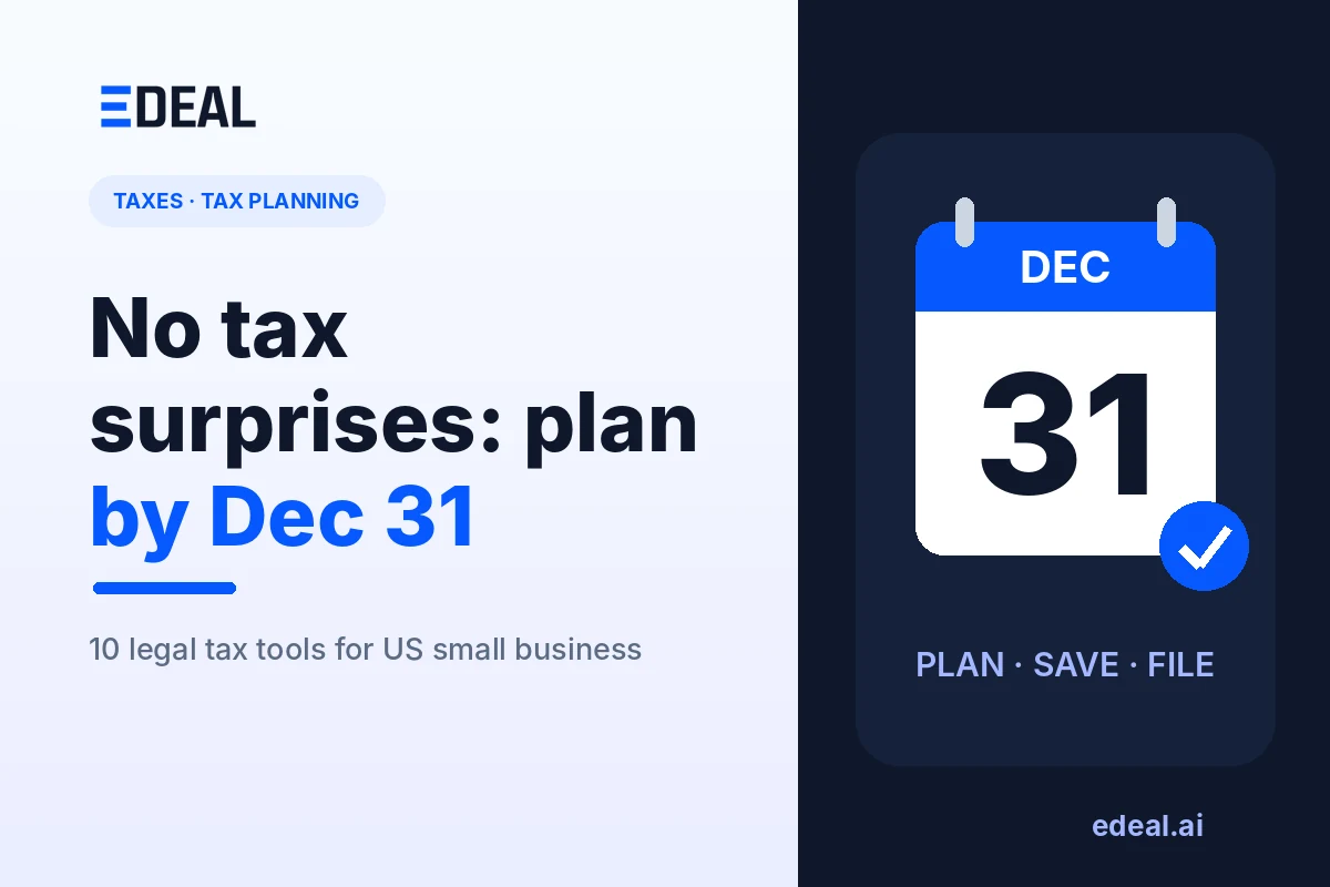 Small business tax planning in the US — plan by December 31, Edeal illustration