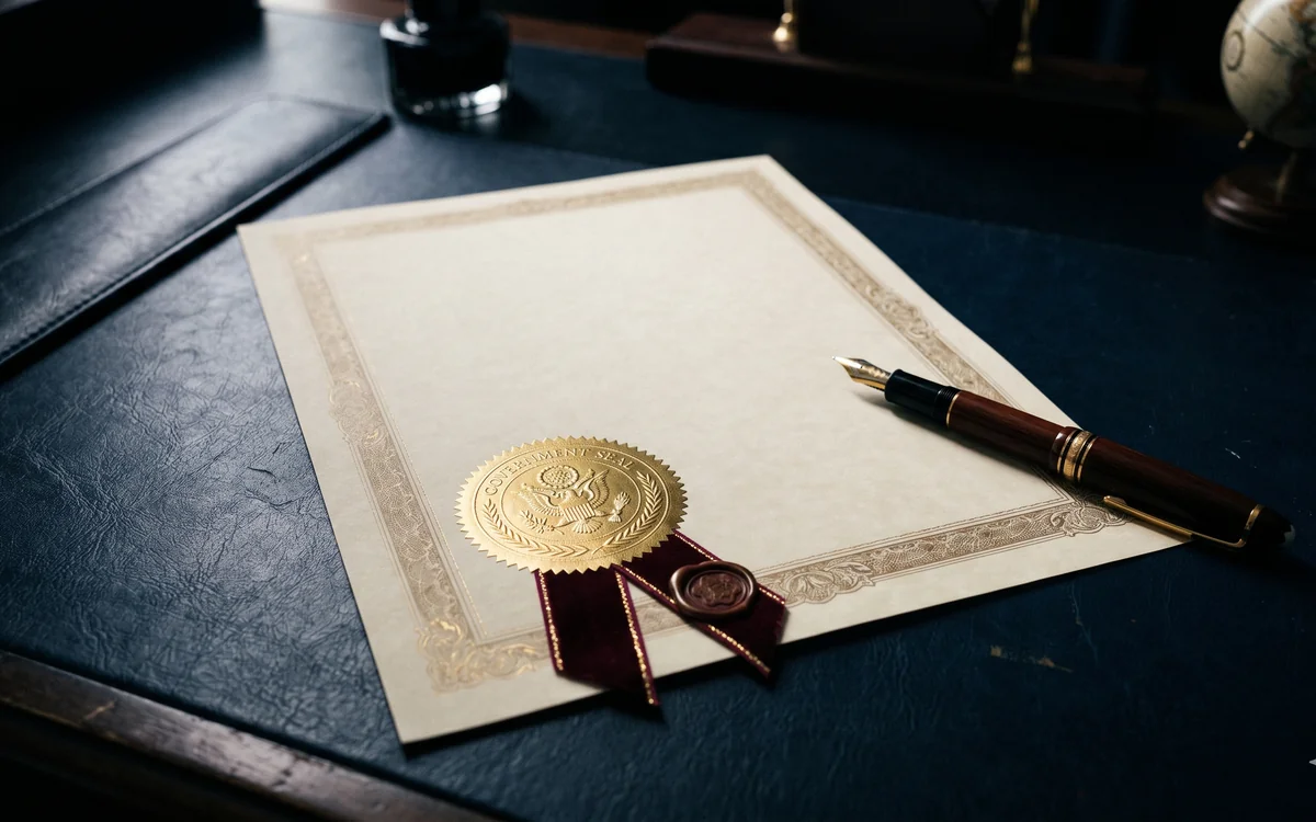Свидетельство о регистрации торговой марки USPTO рядом с упаковкой брендированного товара — иллюстрация защиты бренда в США